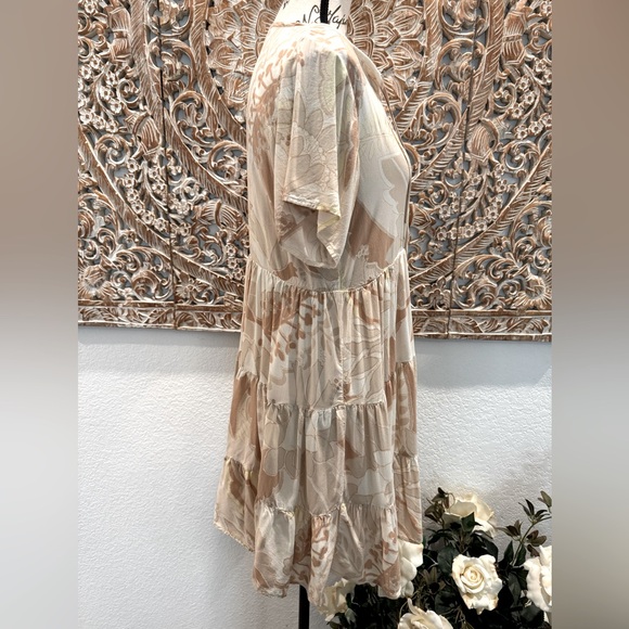 Olivaceous Cream & Tan Floral Lightweight Flowy Coquette Mini Dress- size M - Picture 5 of 12